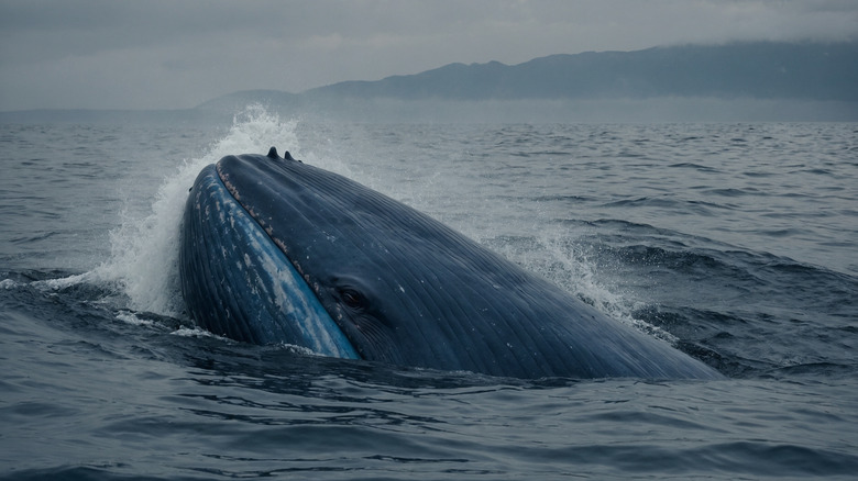 Blue whale rising out of the water