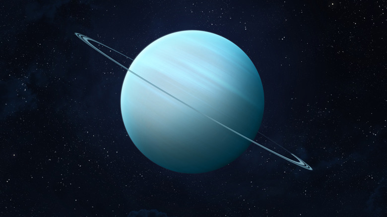 Planet Uranus with blue rings in space