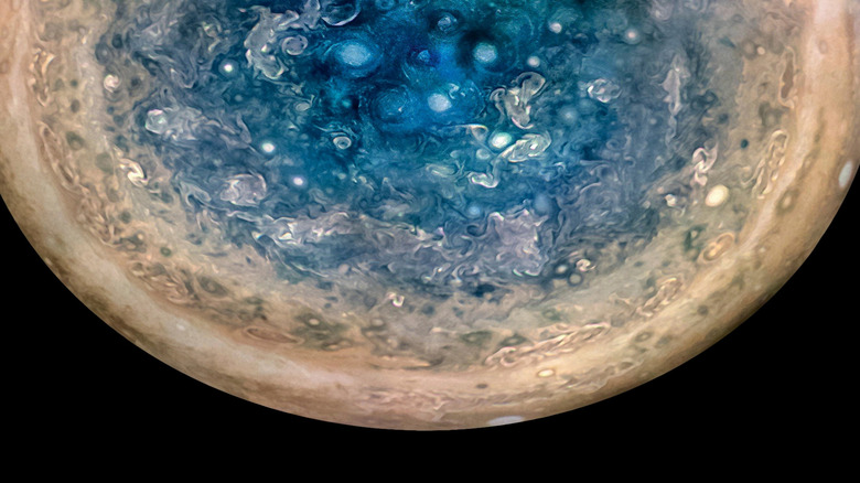 Jupiter's south pole with visible cyclones