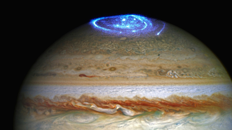 Vivid auroras are visible in Jupiter's atmosphere