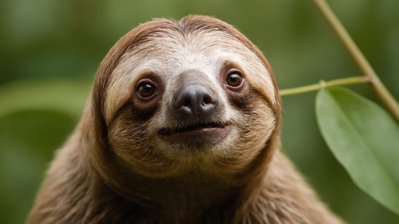 Close up of face of modern-day tree sloth