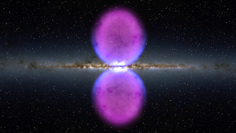 Fermi bubbles colored purple around Milky Way