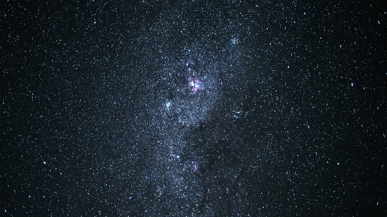 Sky, night and galaxy of stars in outer space representing solar system or constellation glow for interstellar space