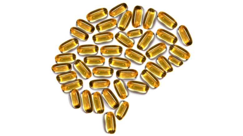 Shape of the brain made from omega-3 pills
