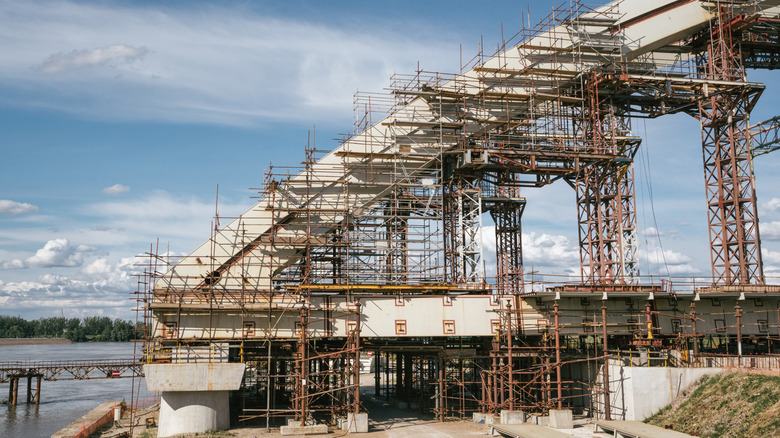 View of one side of a bridge under construction