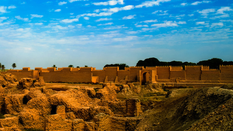 Aerial view of the ancient city ruins of Babylon in present-day Iraq