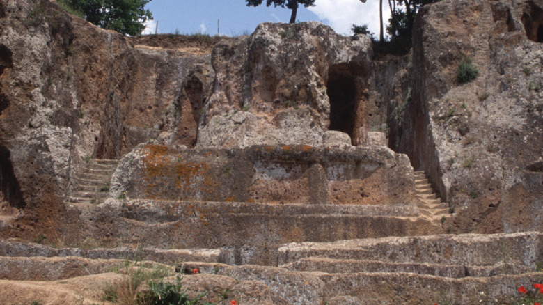 Ruins of an Etruscan tomb stand near Sovana, Tuscany, Italy.