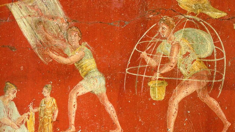 A Roman fresco showing fullers working in the Fullonica of L. Veranius Hypsaeus