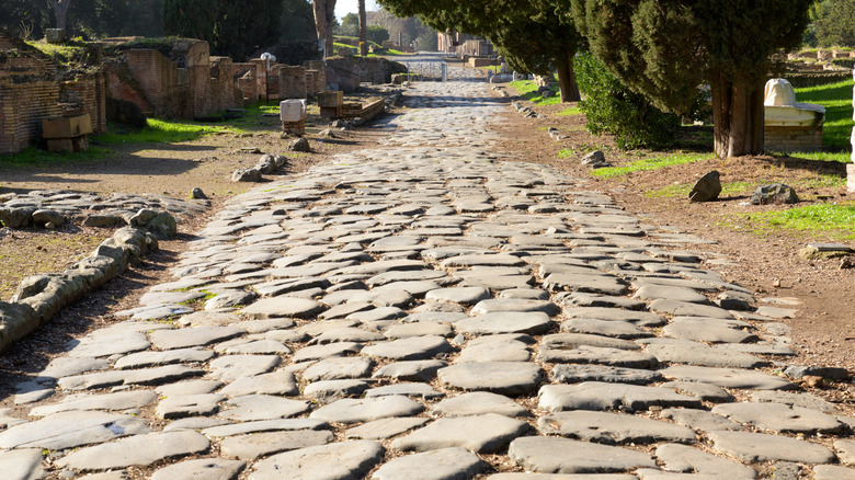 Ancient road in Ostia, a once the bustling port of ancient Rome