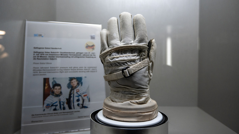 Close up of a spacesuit glove at an exhibition in Germany