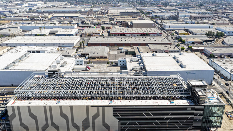 An aerial view of a large data center.