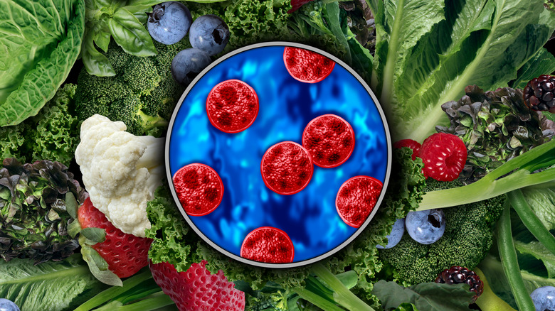 Concept of Cyclospora on a variety of fresh fruits and veggies