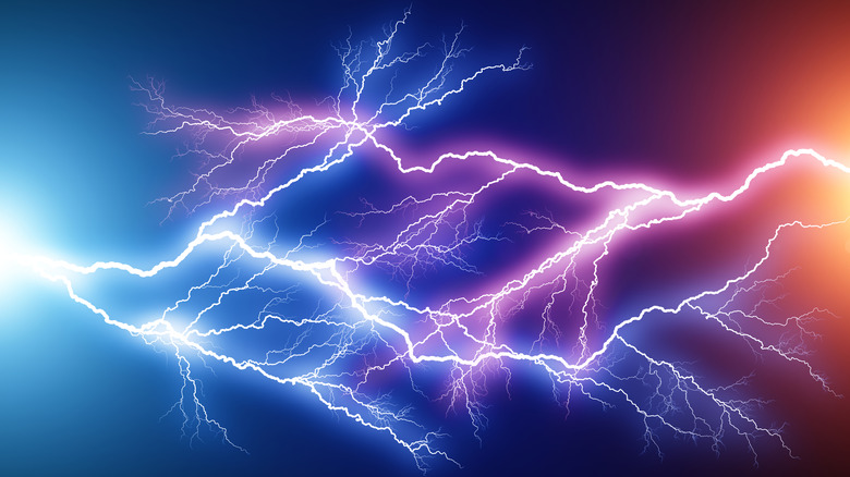 Illustration of multicolored lightning arcs