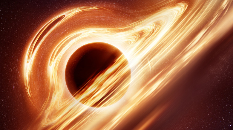 Concept of a fiery-colored massive black hole warping space around it