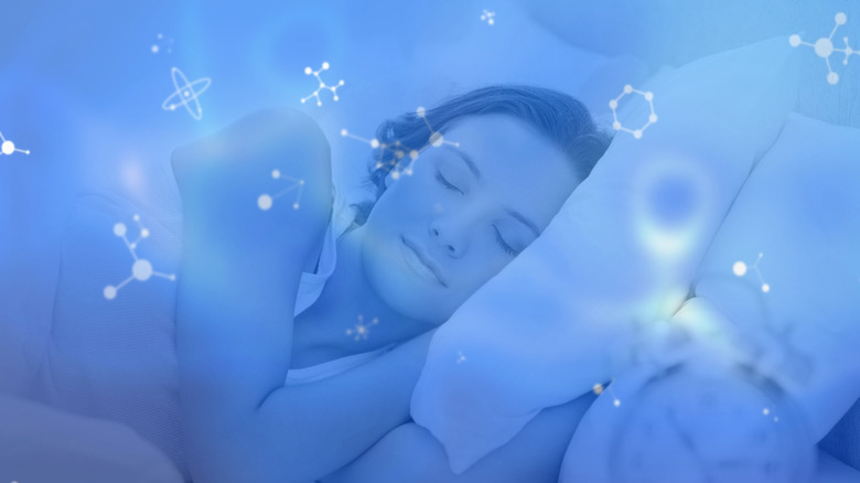 woman sleeping with superimposed science graphics