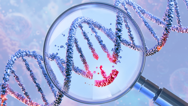 Illustration of a piece of DNA under a microscope