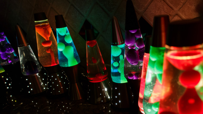 Assortment of different colored lava lamps