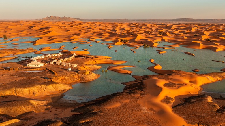 Merzouga Lake after rainfall in the Sahara Desert