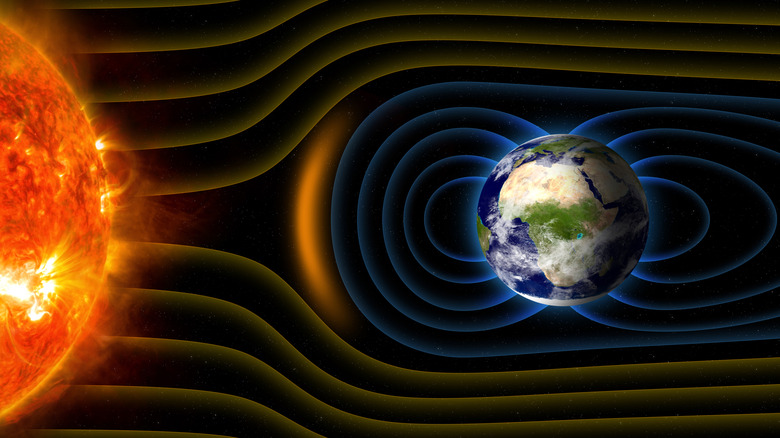 solar radiation deflected by Earth's magnetic field