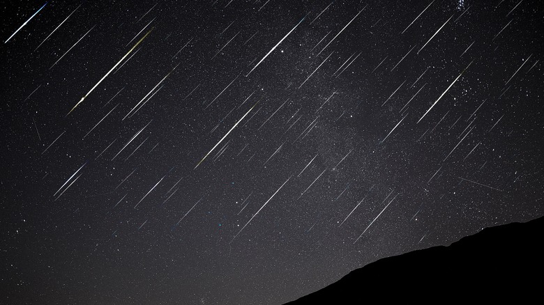 meteor shower on starry night