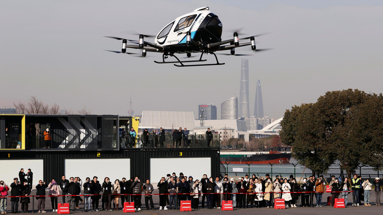 Ehang's EH216-S unmanned eVTO aircraft completes its first flight in the central area of Shanghai