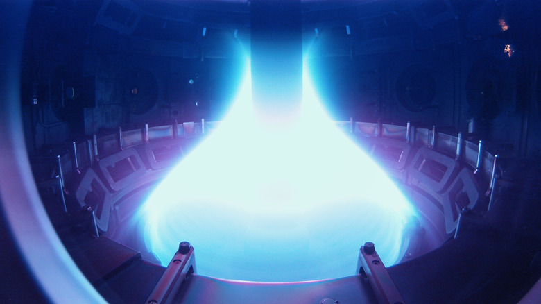 Inside of MAST reactor with blue glowing plasma
