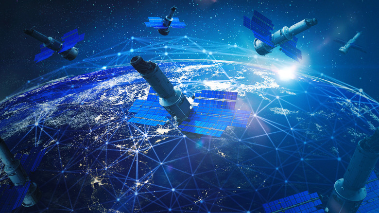 Group of satellites pointing toward Earth