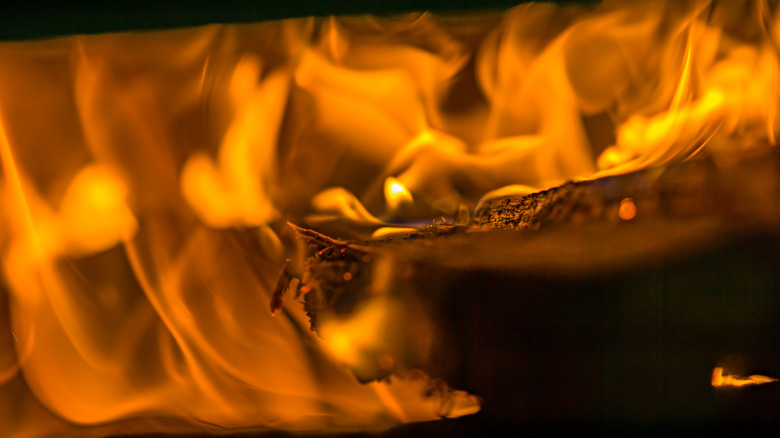 close up of embers in a fire