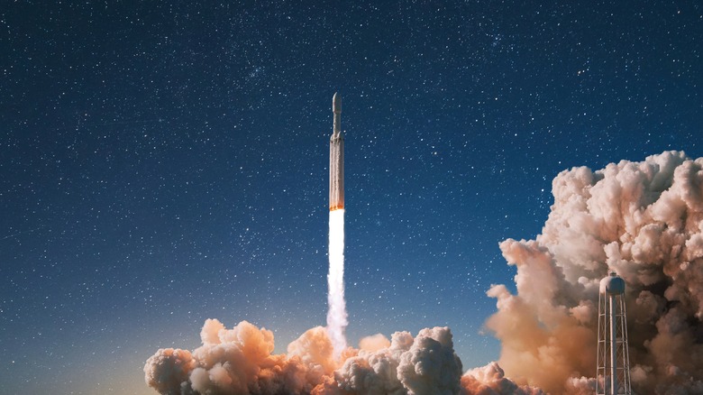 Modern space rocket launching