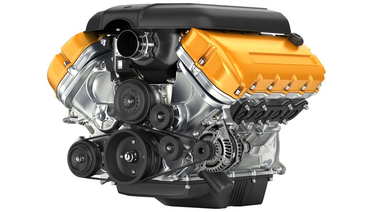 3D render of a V8 engine