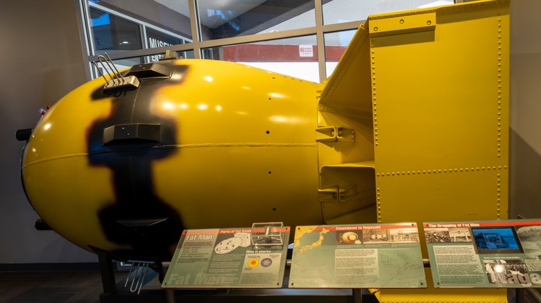 Replica of the Fat Man atomic bomb on display at the Bradbury Science Museum in New Mexico