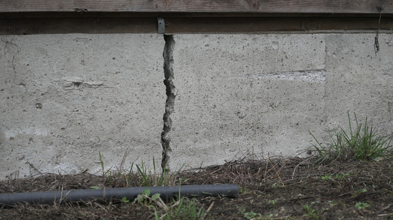 crack in the foundation of a house