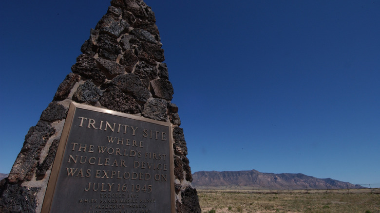 Memorial obelisk at the Trinity atomic bomb test site in New Mexico