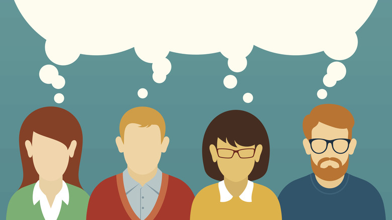 A group of people sharing the same thought bubble