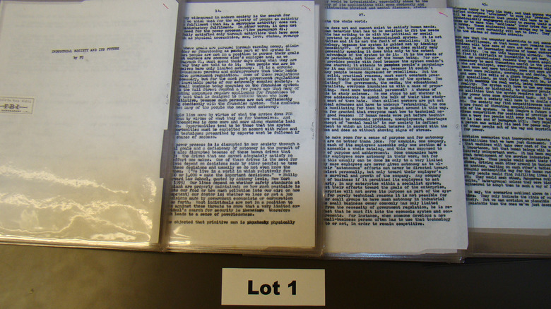 A picture of the Unabomber's manifesto for auction