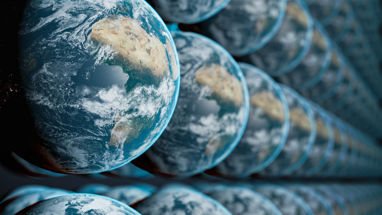 Copies of Earth are arranged in lines