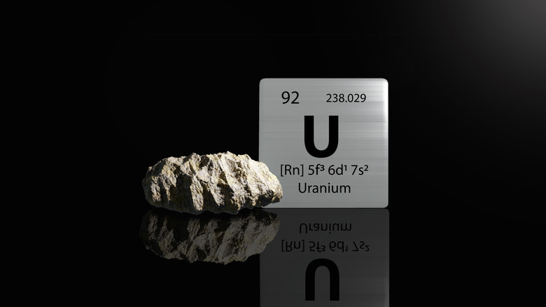Uranium depicted near its periodic table symbol.