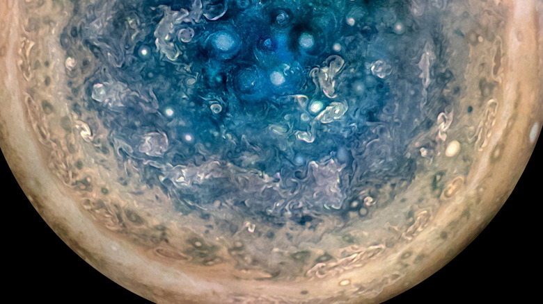 Jupiter's south pole with visible cyclones