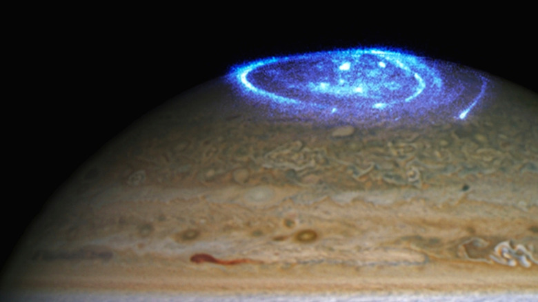 Vivid auroras are visible in Jupiter's atmosphere