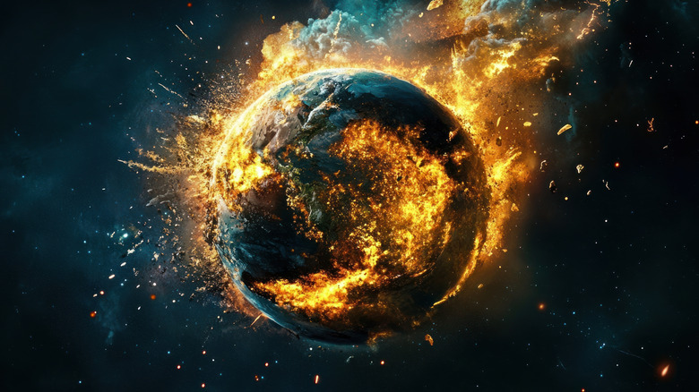 Planet exploding and ripping apart