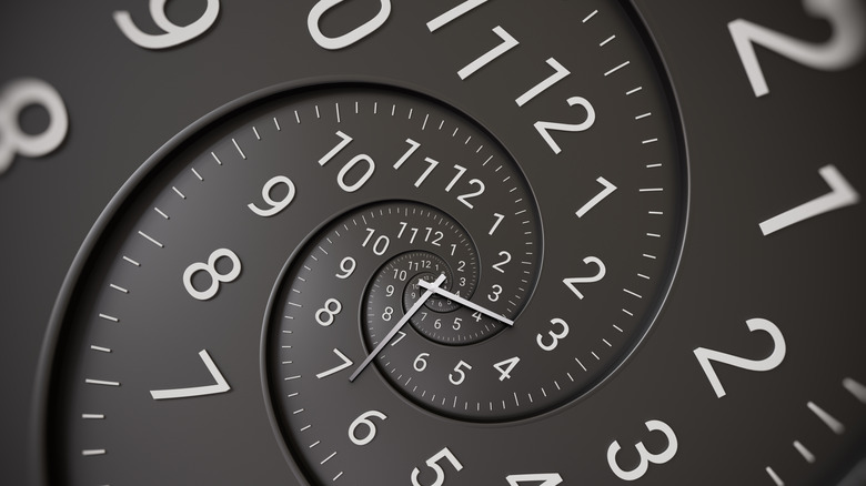 Abstract image of clock face spiraling into the center