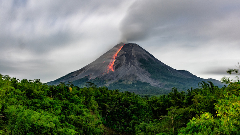 Lava flows from a volcano in Indonesia