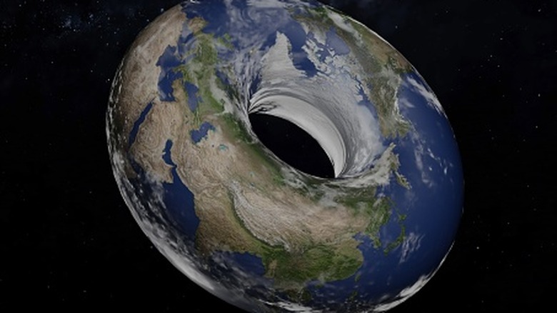 Earth rendered in a donut-like toroid shape