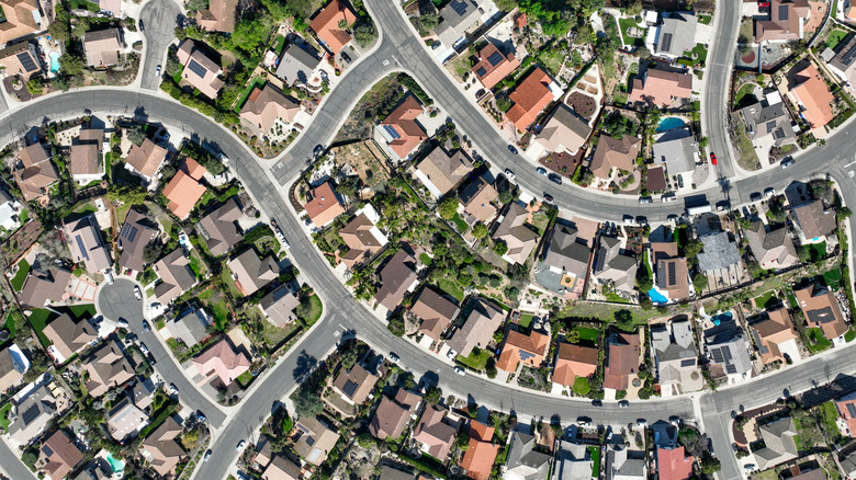 Aerial view of a suburban neighborhood