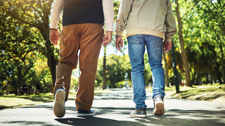 Two men on leisurely walk in park