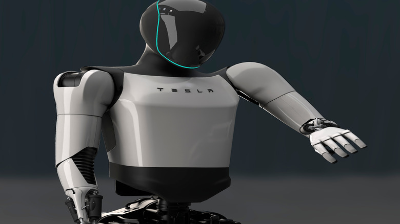 Tesla Optimus against black background