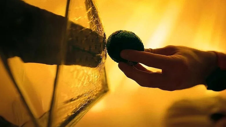 Rocky's appendage is reaching for a hand offering him a ball in Project Hail Mary