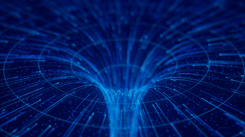 rendering of a wormhole in the fabric of space time