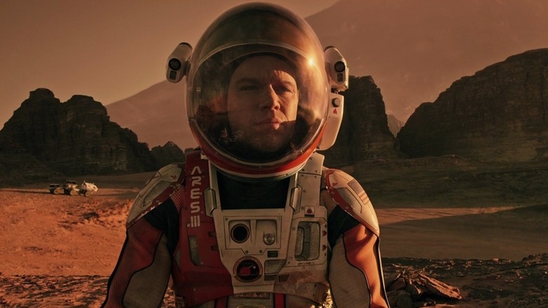 Matt Damon's Mark Watney wearing his EVA suit on Mars in The Martian