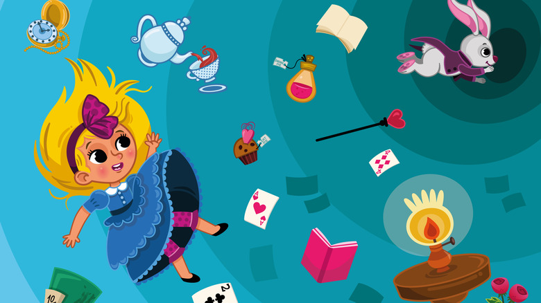 Illustration of Alice falling in the rabbit hole